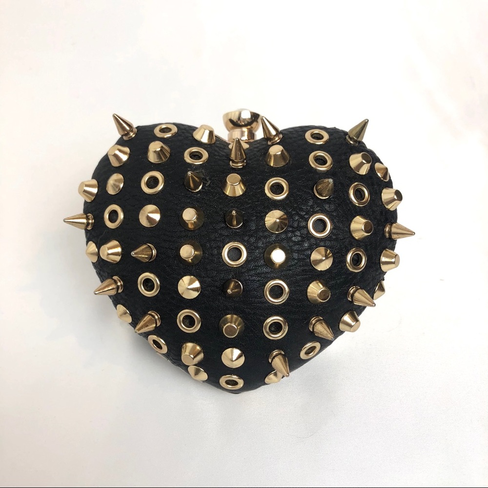 Leather Studded Heart Clutch Bag